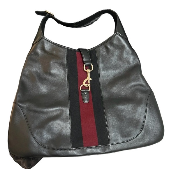 Certified Authentic GUCCI Striped Black Leather Hobo Bag - Picture 3 of 15